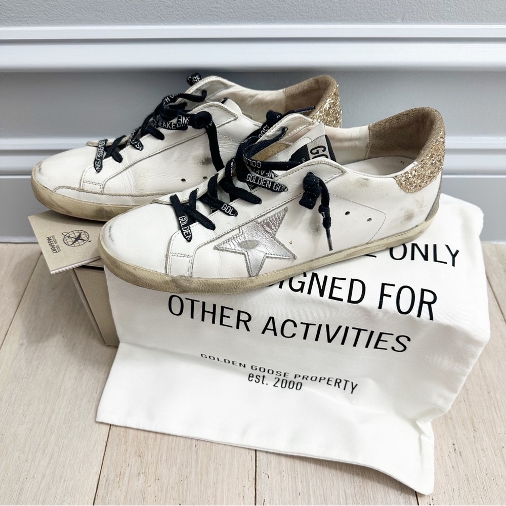 Golden Goose Super-Star Leather Upper Star Glitter Heel Sneakers Tennis Shoes 40